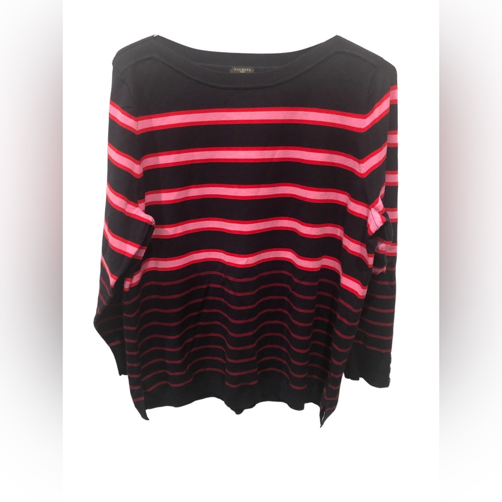 New 46” hip/waist Stretch Talbots pink red navy 3/4 sleeve sweater Women’s - Picture 3 of 9